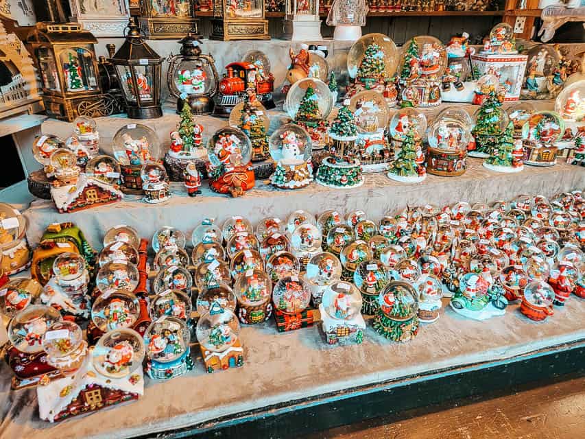 A stall full of snowglobes at the Trier christmas market.