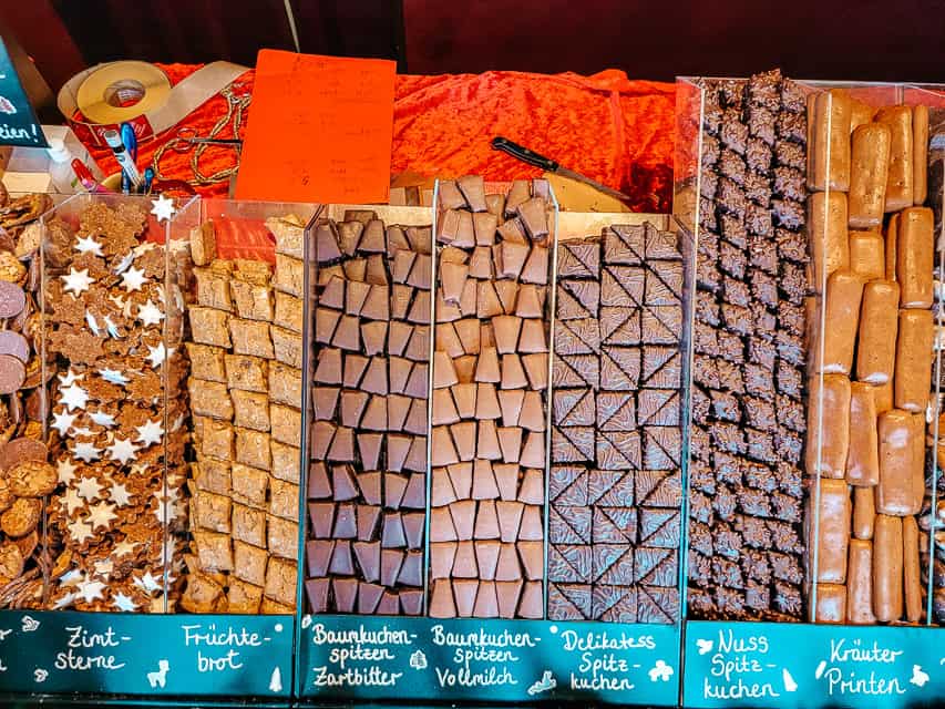 A stall with traditional German Christmas cookies and treats.