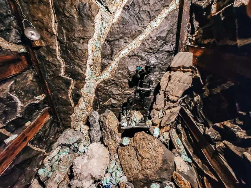 In the Emerald Museum of Colombia, this is an exhibit of an emerald mine, with a vein of emerald displayed. The Emerald is one of the best things to do with 3 days in Bogota.