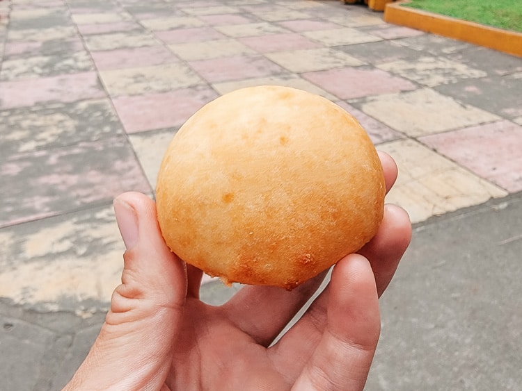 Pan de Bono is a traditional Colombian cheese bread. It is the size of a small dinner roll.