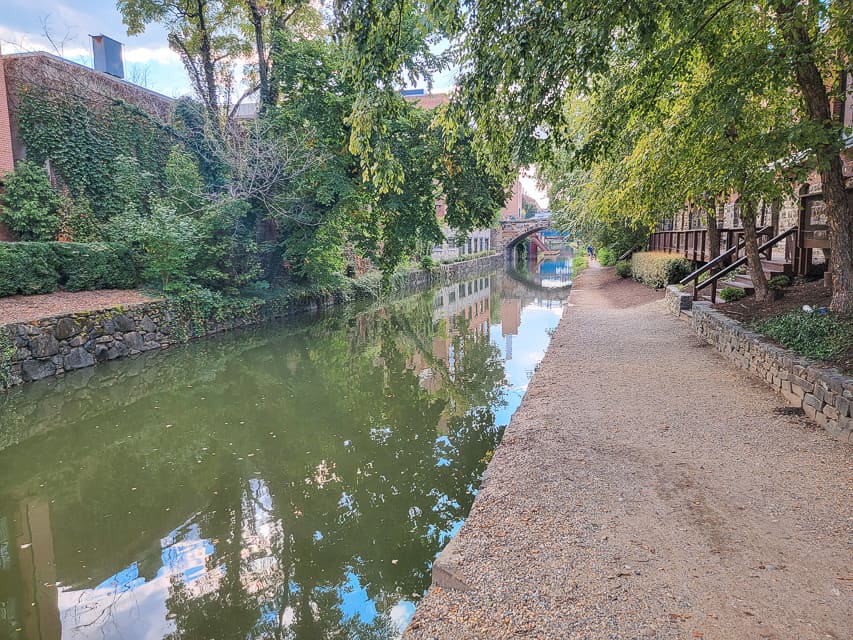 Trees and a walkway line the C&O canal in Georgetown.