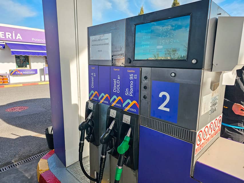 A Spanish gas pump - pumping gas will definitely be something you do when renting a car from Seville or Malaga.