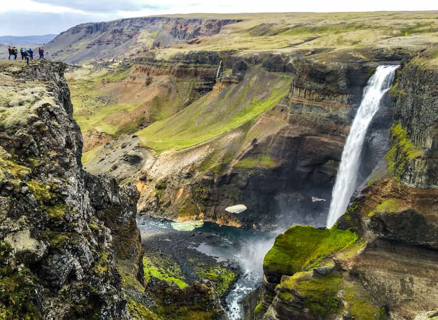 The very large Haiffos waterfall falls down into a pool.