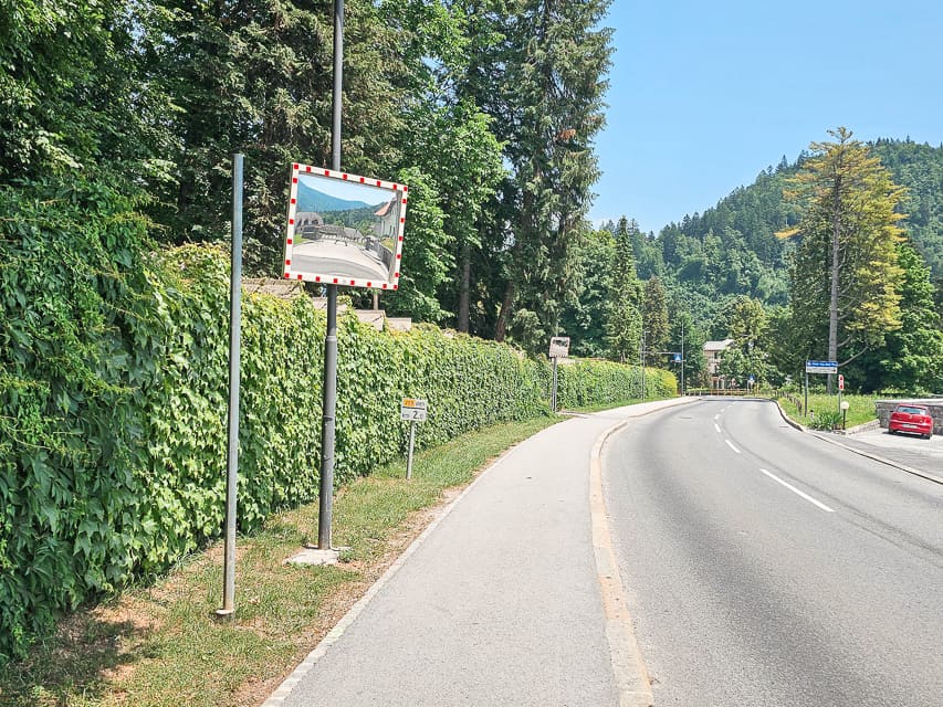 You'll frequently see these reflecting mirrors on curves when driving in Slovenia.