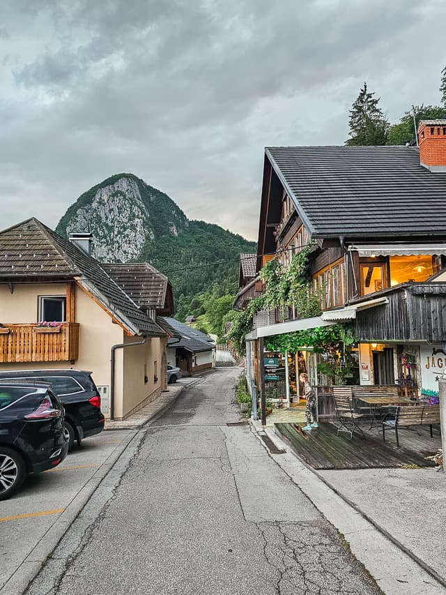 A tiny, narrow road goes through a streetin a small village in Slovenia.