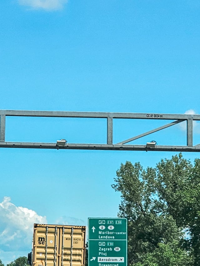 A close up of toll cameras above the ghighway