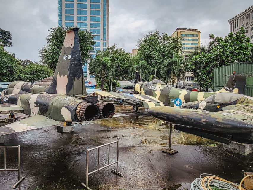 Vietnam fighter airplanes with a camoflage print.